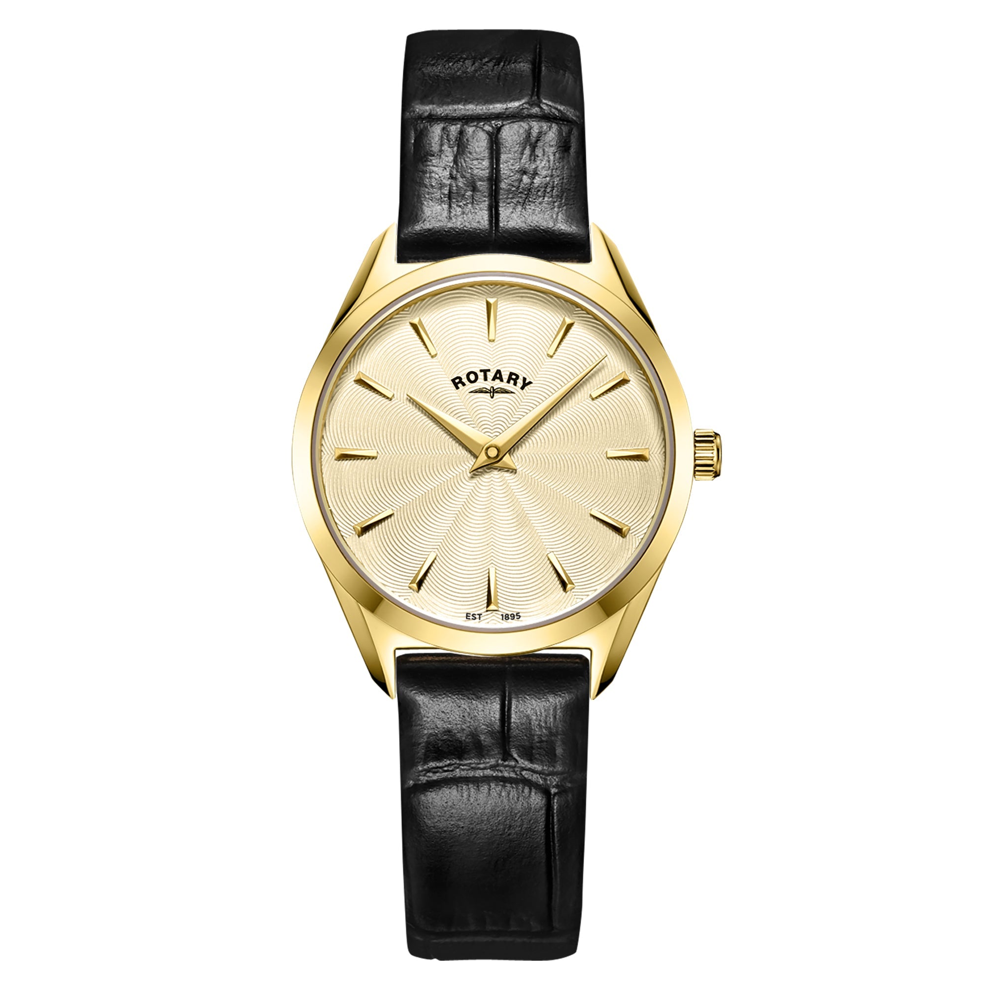 Rotary Ultra Slim Black Dial and Black Leather 27mm Women's Watch | LS08013/03