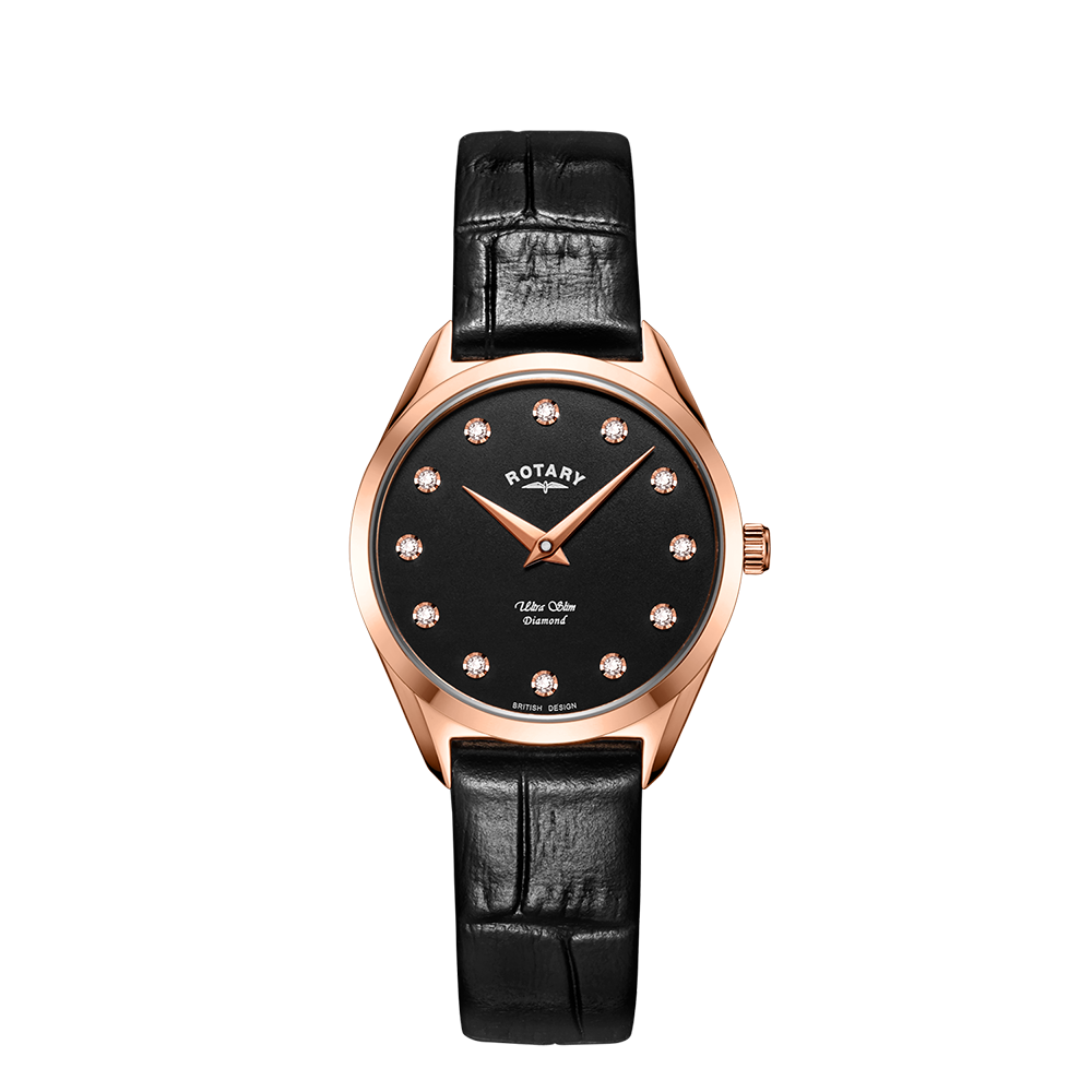 Rotary Ultra Slim Rose Gold Dial and Rose Gold Leather 27mm Women's Watch | LS08014/04/D