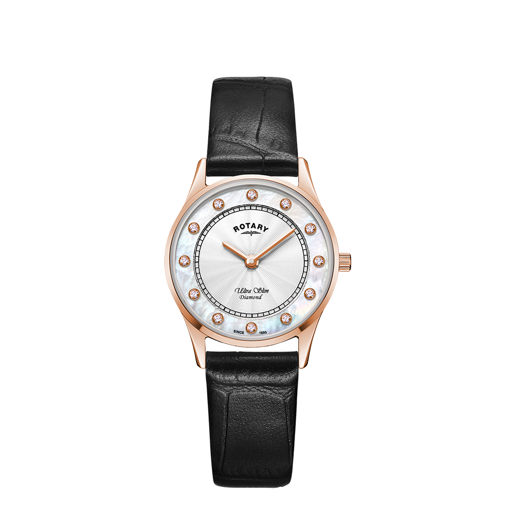 Rotary Ultra Slim Mother of Pearl Dial and Rose Gold Leather 27mm Unisex Watch | LS08304/41/D