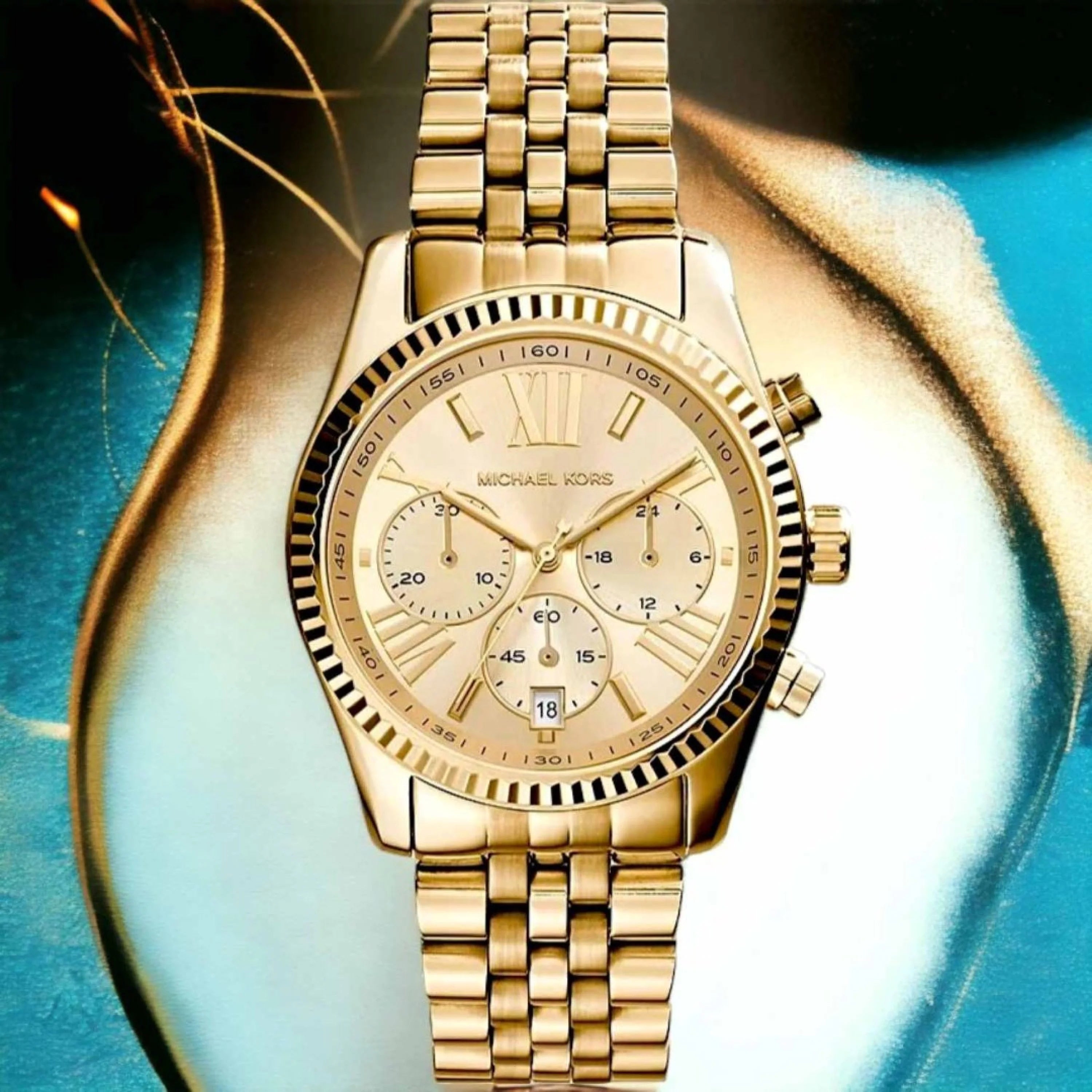 Michael Kors Lexington Champagne Dial and Gold Stainless Steel 38mm Women's Watch | MK7378