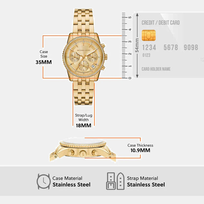 Michael Kors Bryant Chronograph Gold Dial Stainless Steel Women's Watch | MK7530