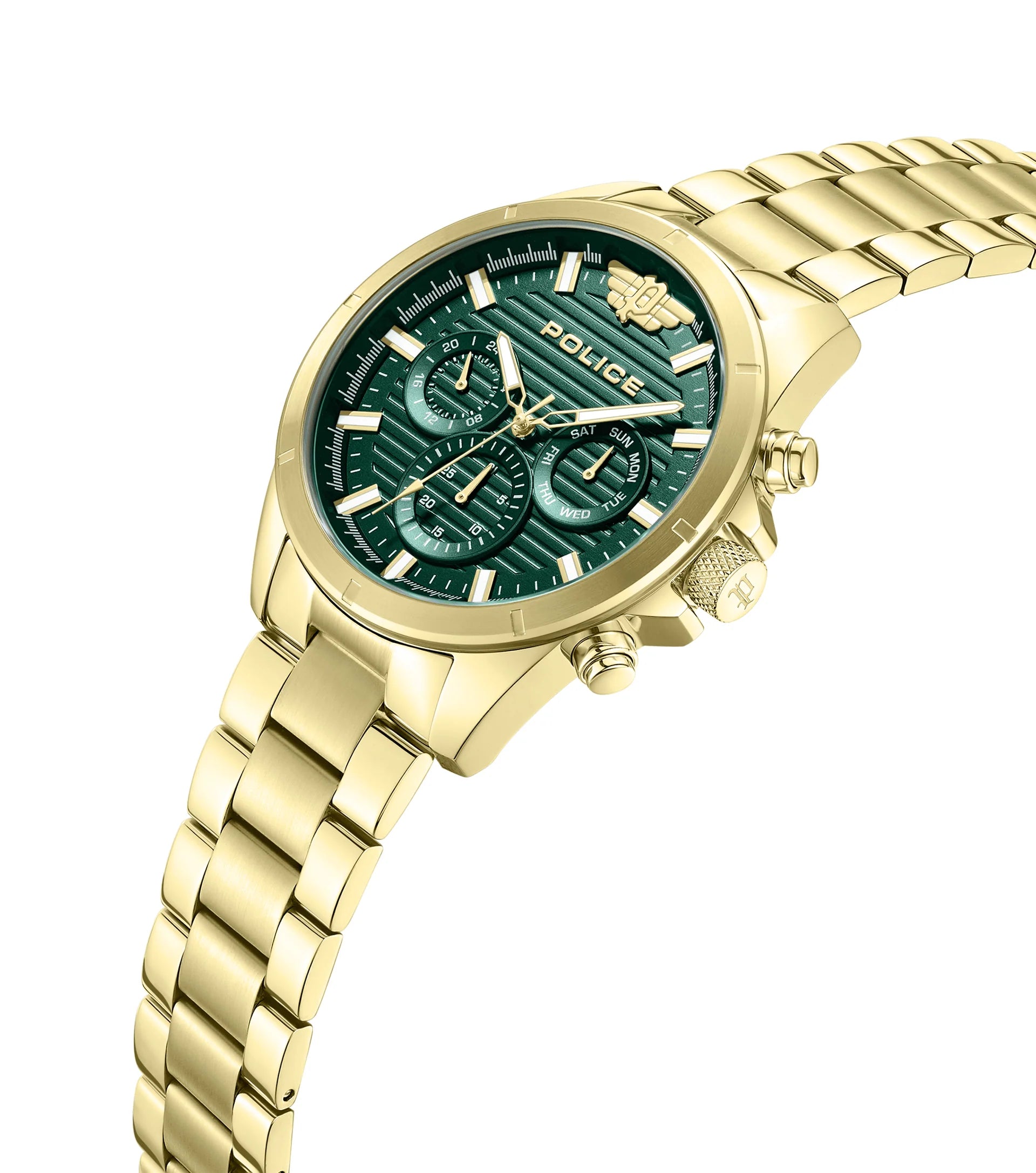 Police Malawi IP Gold Green Dial Gold Stainless Steel Men's Watch | PEWJK2227809