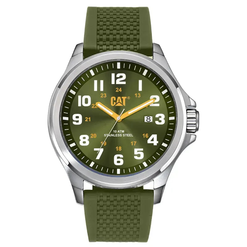 CAT Operator Green Dial Calendar Rubber Strap Men’s Watch | PU.141.23.317