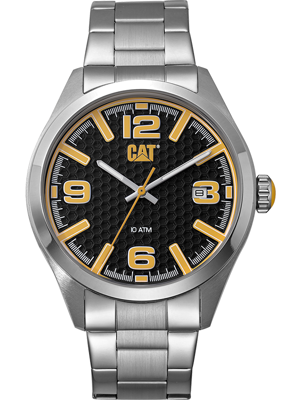 CAT H-Dial Black Lumi Calendar Yellow Batons Stainless Steel Men's Watch | QA.141.11.137
