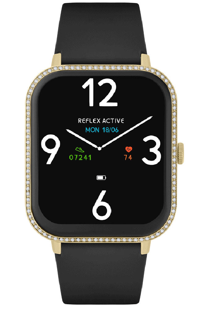 Reflex Active Series 23 Gold Case Stone Case & Black Silicone Strap Women's Smartwatch | RA23-2194