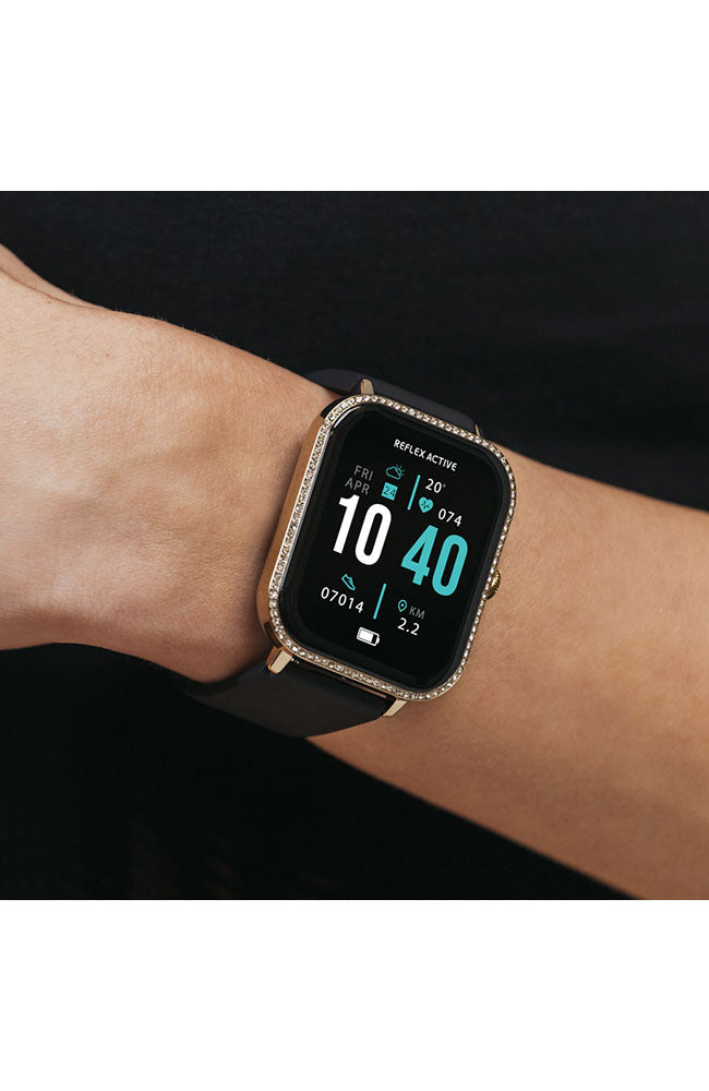 Reflex Active Series 23 Gold Case Stone Case & Black Silicone Strap Women's Smartwatch | RA23-2194