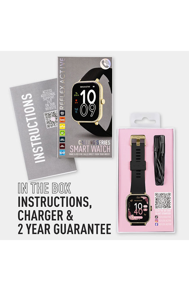 Reflex Active Series 23 Gold Case Stone Case & Black Silicone Strap Women's Smartwatch | RA23-2194