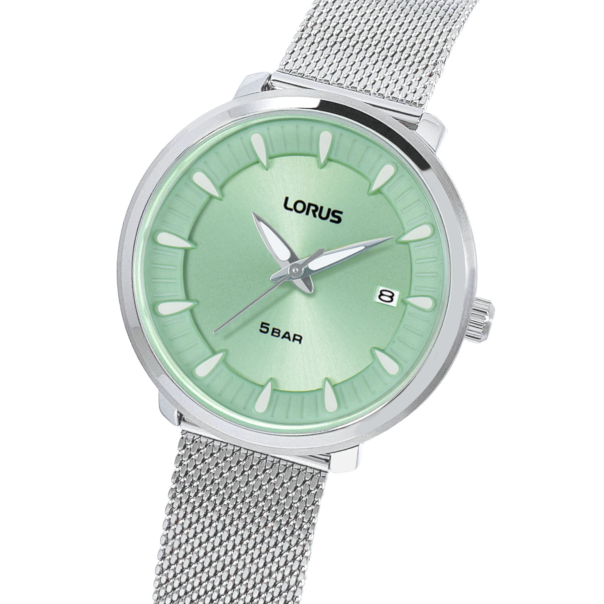 Lorus Green Dial Calendar Stainless Steel Mesh Women's Watch | RG805DX9