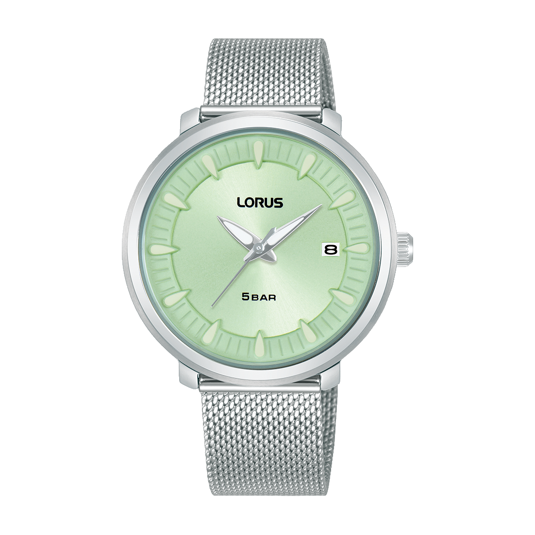 Lorus Green Dial Calendar Stainless Steel Mesh Women's Watch | RG805DX9