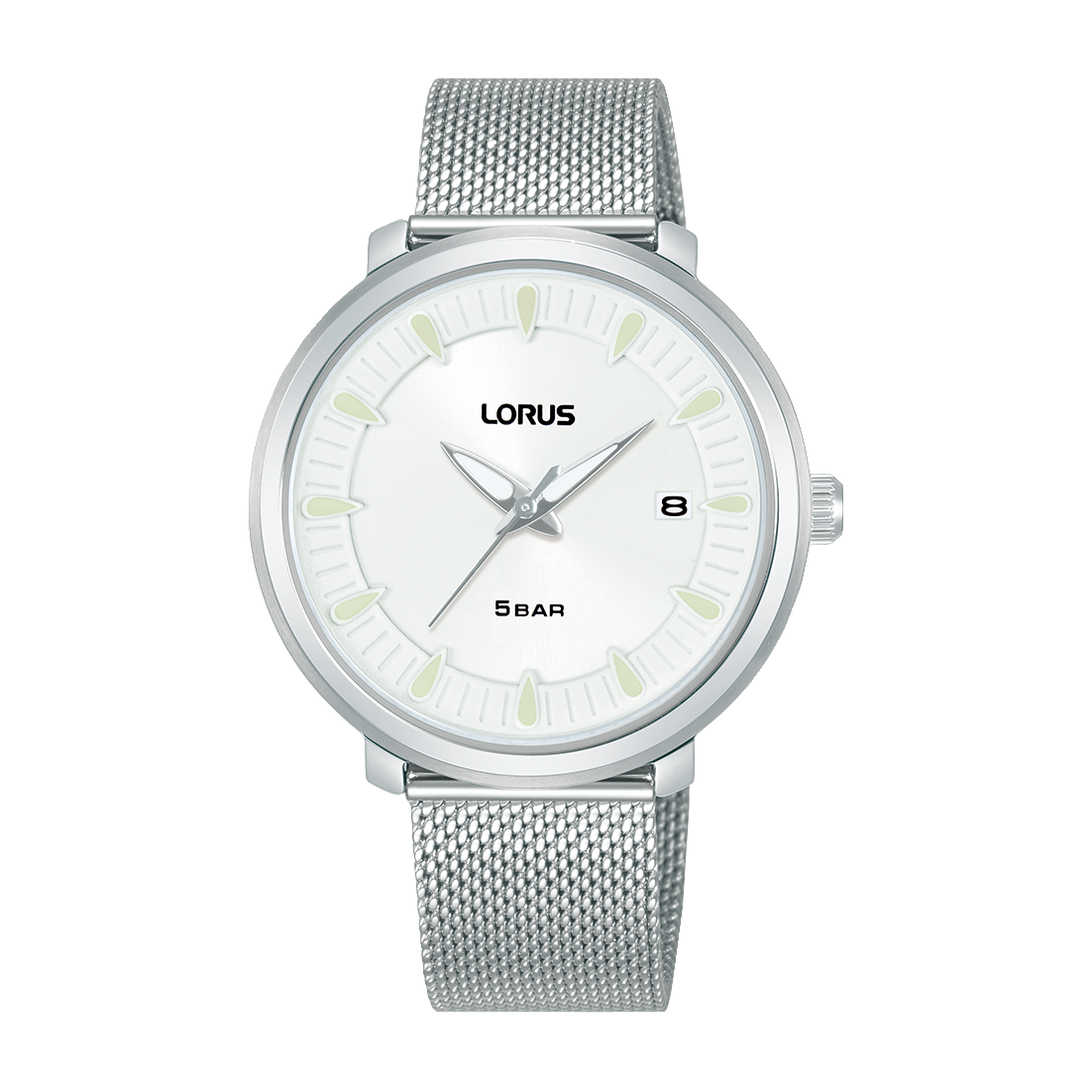 Lorus White Dial Calendar Stainless Steel Mesh Women's Watch | RG811DX9