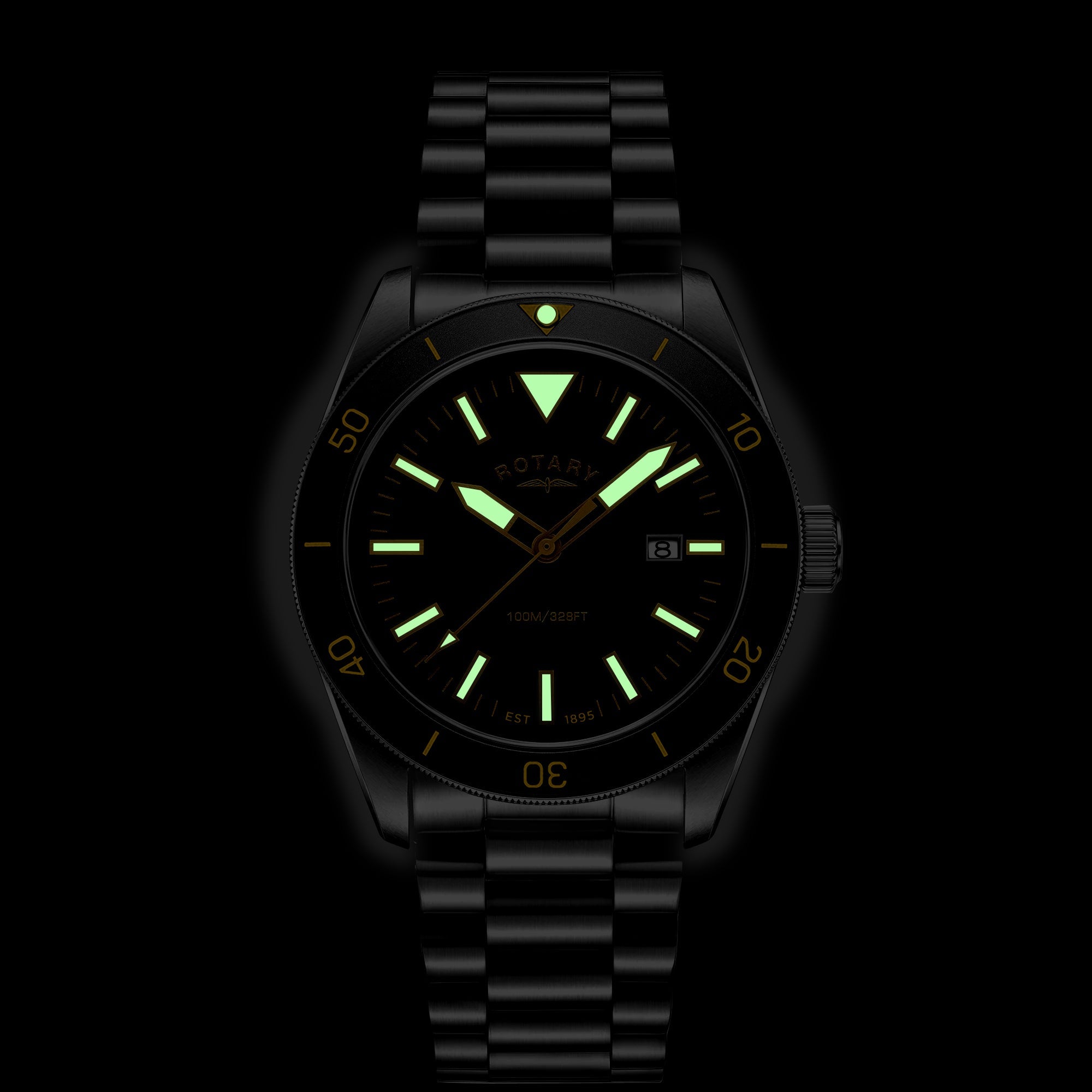 Rotary Apex100 Black Dial and Black Steel Bracelet 41mm Men's Watch | RGB10001/06