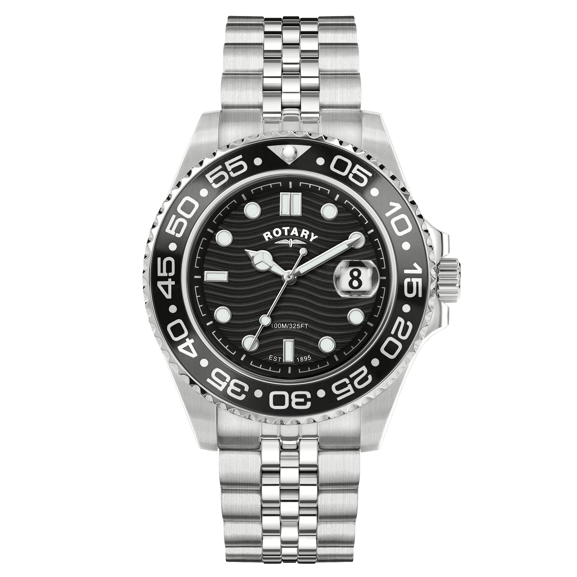 Rotary Apex100 Black Dial and Black Steel Bracelet 45mm Men's Watch | RGB10015/04