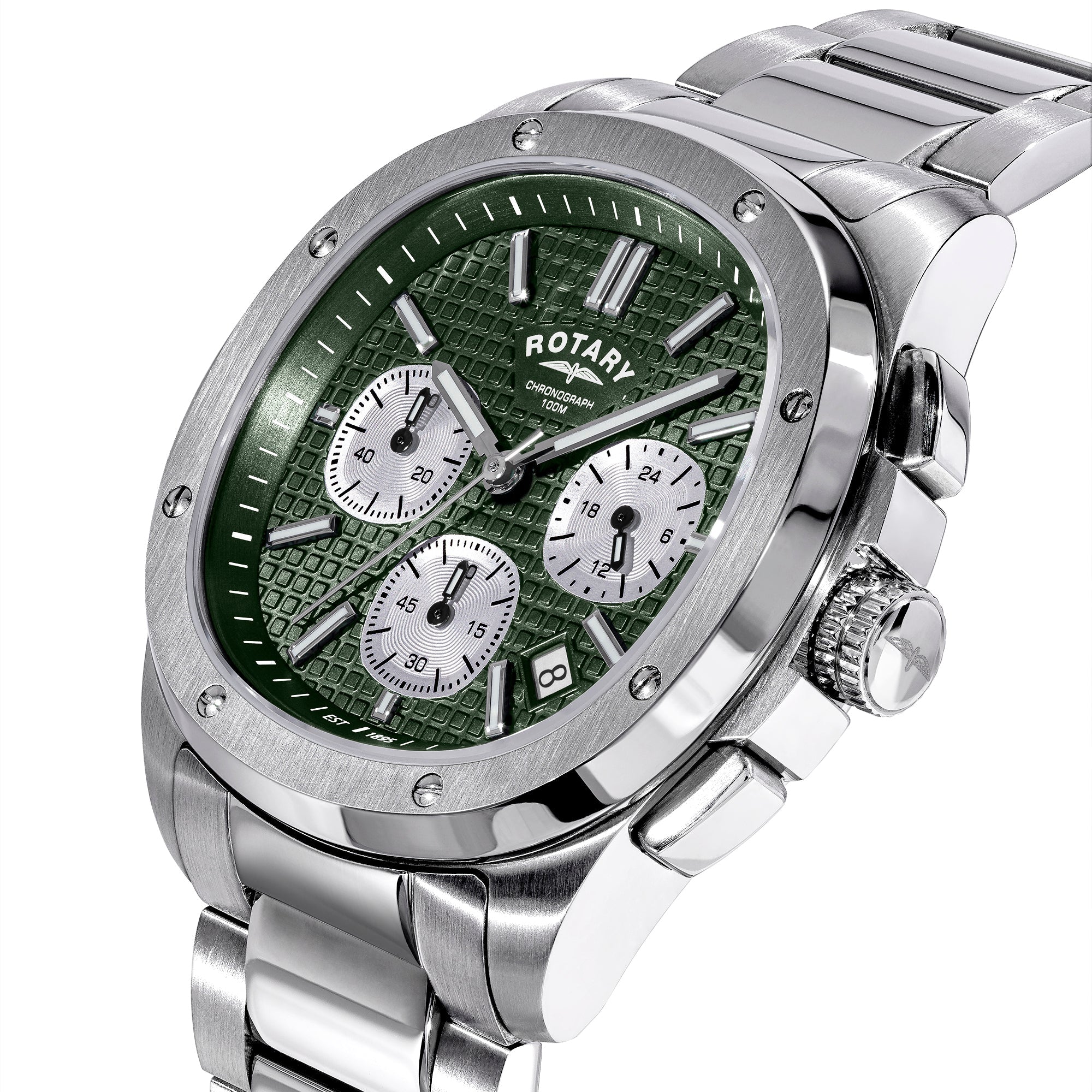 Rotary Apex100 Green Dial and Steel Bracelet 40mm Men's Watch | RGB10029/24