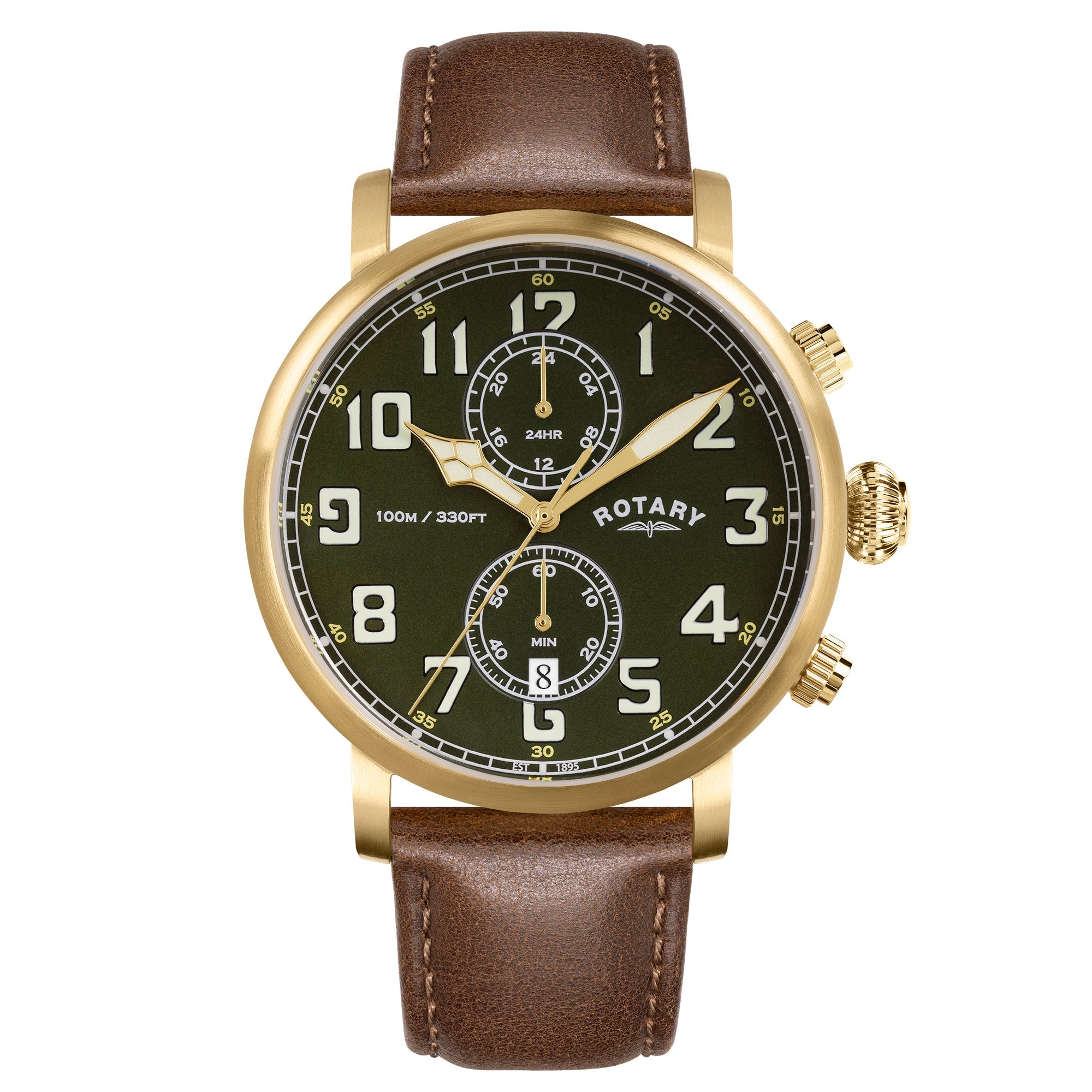 Rotary Men's Heritage Pilot Gold PVD & Leather Watch | RGS10002/24