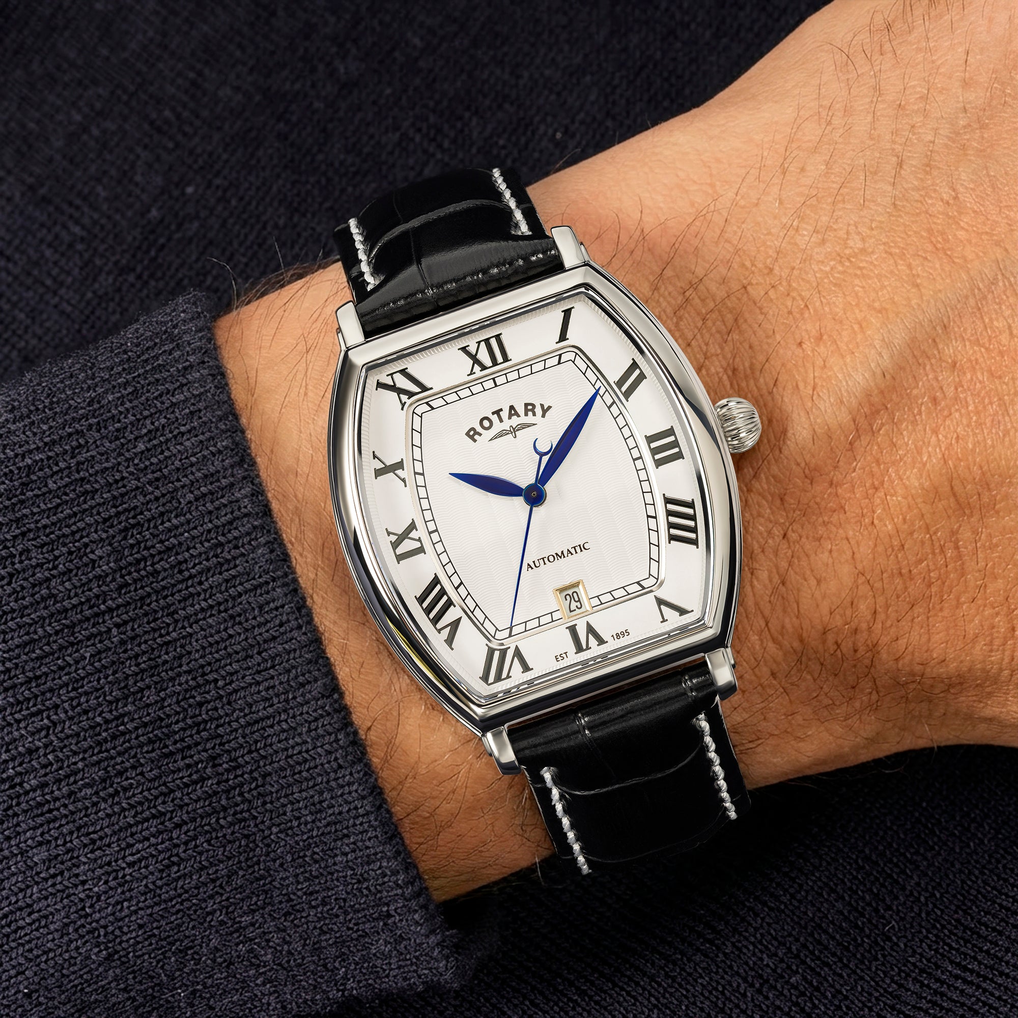 Rotary 1895 White Dial and Black Leather 36mm Men's Watch | RGS10061/01