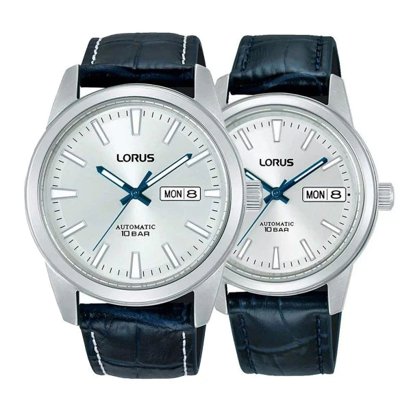 Lorus Stainless Steel Silver Dial with Navy Leather Strap Men's Dress Watch | RL407CX9G