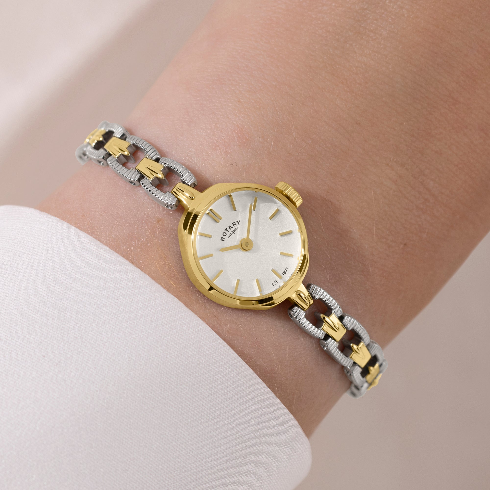 Rotary 1895 White Dial and White Steel Bracelet 20mm Women's Watch | RLB10003/70