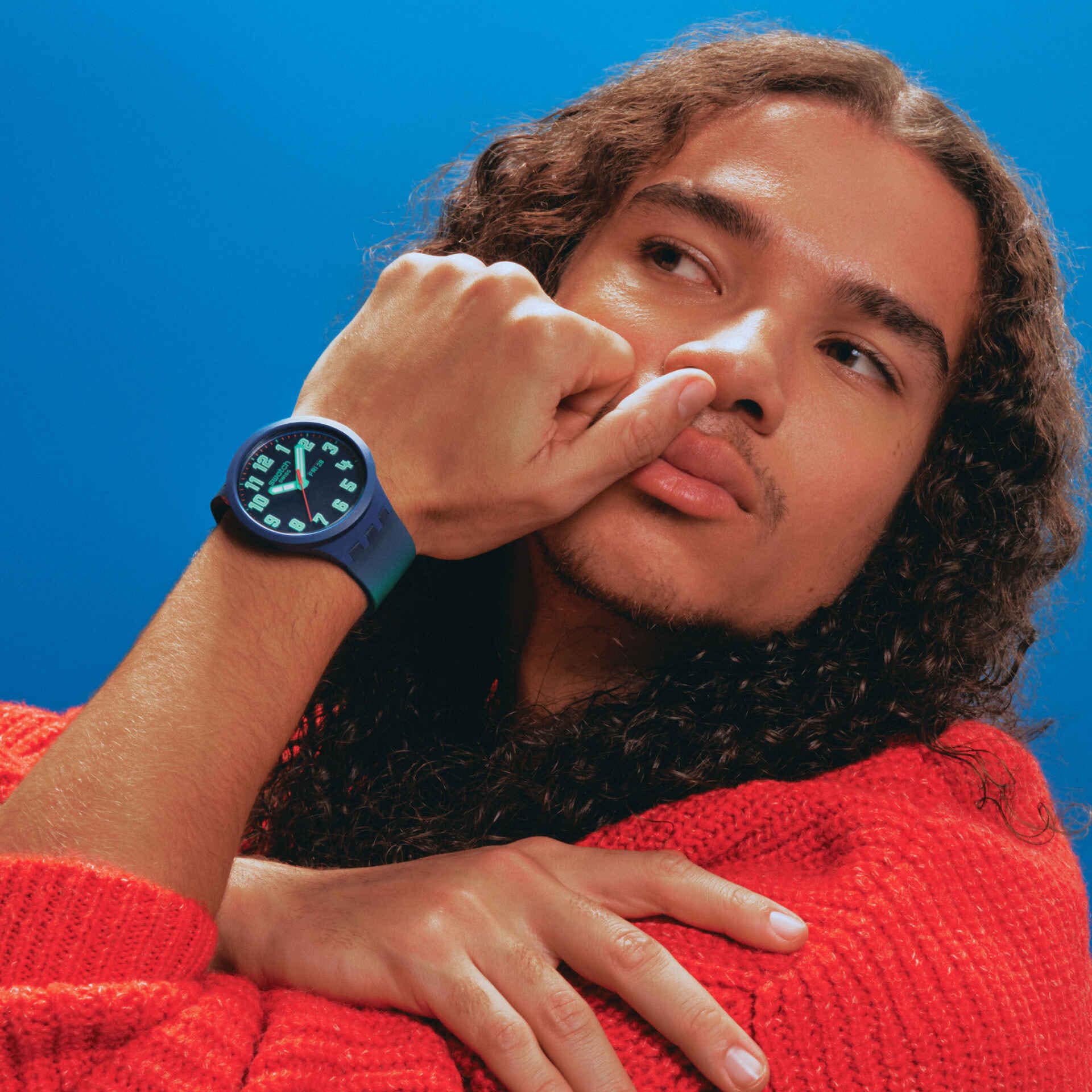 Swatch Essentially Bold with Blue Rubber Strap Unisex Watch | SB01N700