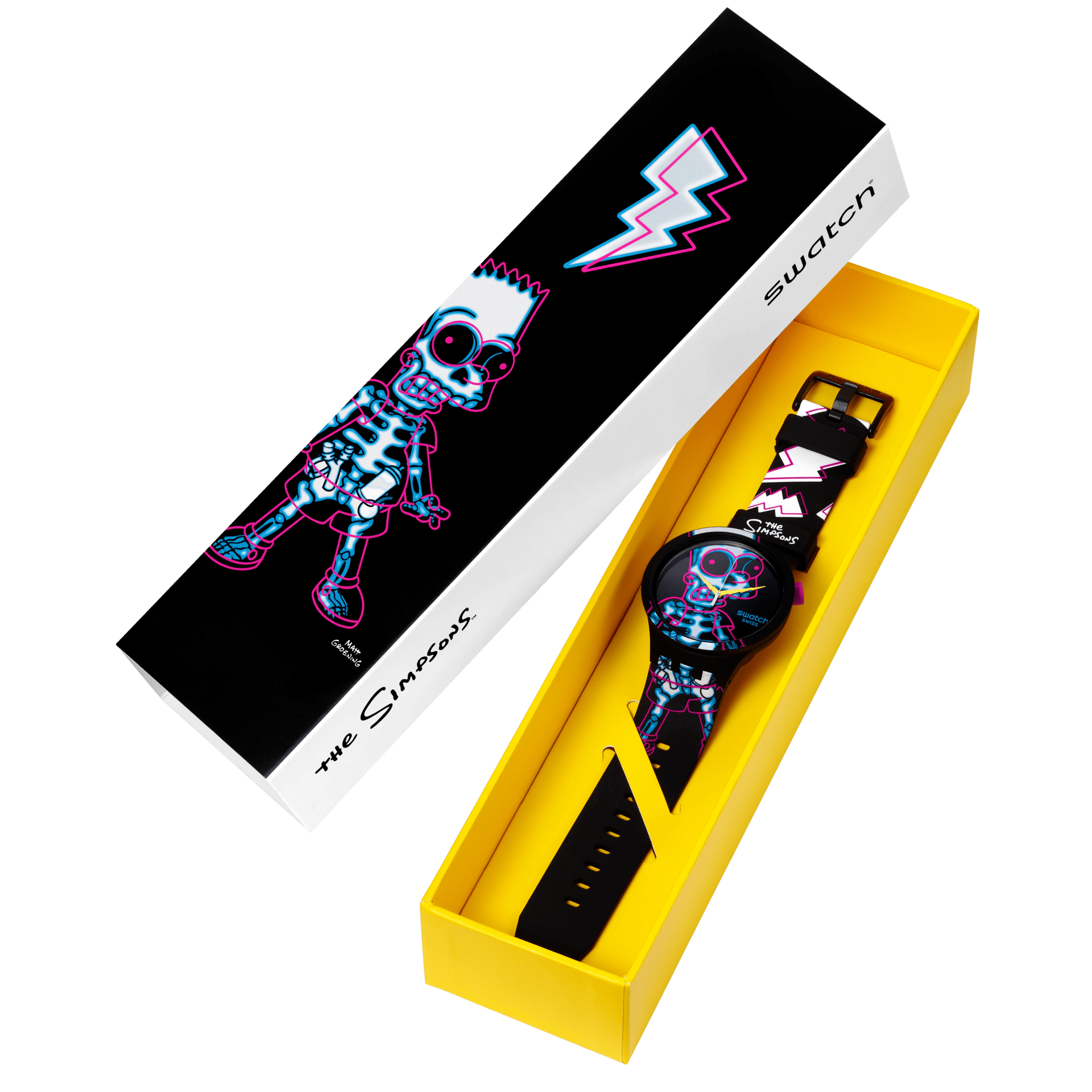 Swatch Aye Carumboo Black Multi Colour Dial Yellow Hands Black Strap Unisex Watch | SB01Z105