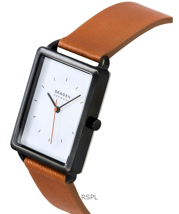 Skagen Hagen White Dial Brown Leather Strap Quartz Men's Watch | SKW6929