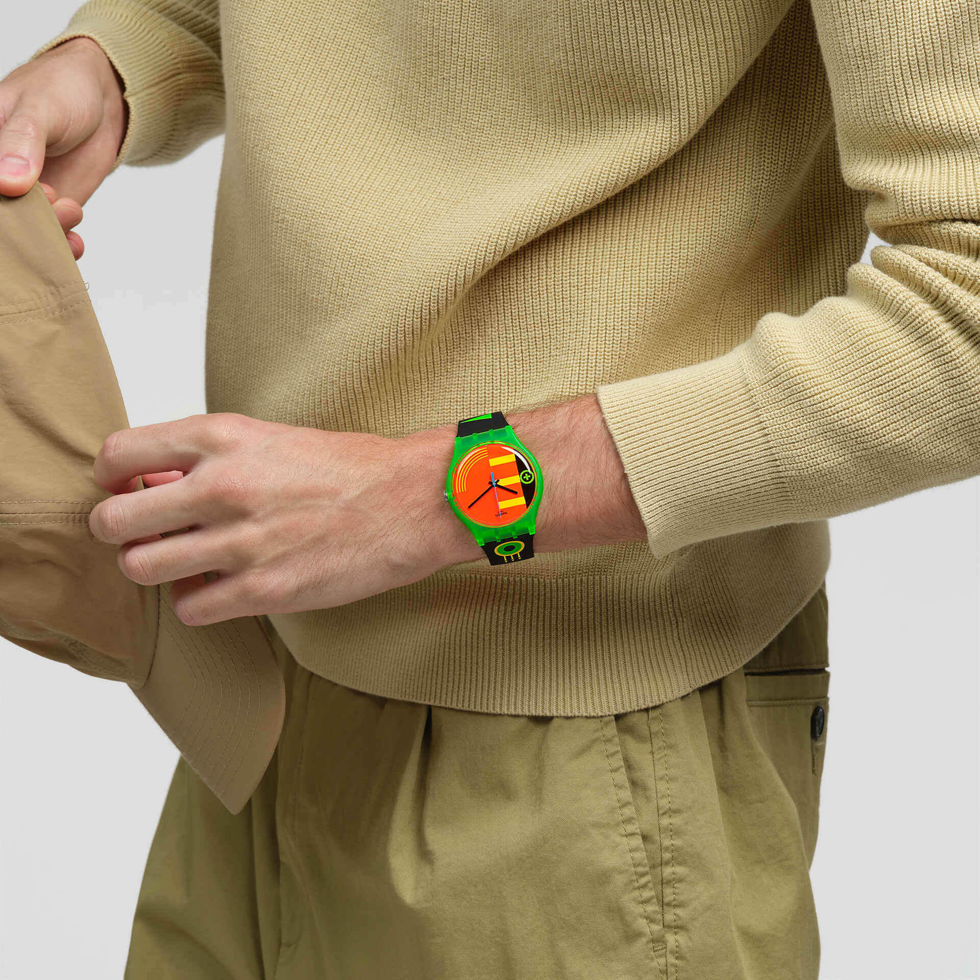 Swatch Neon Rider Orange Dial Multi Colour Strap Unisex Watch | SO29G106