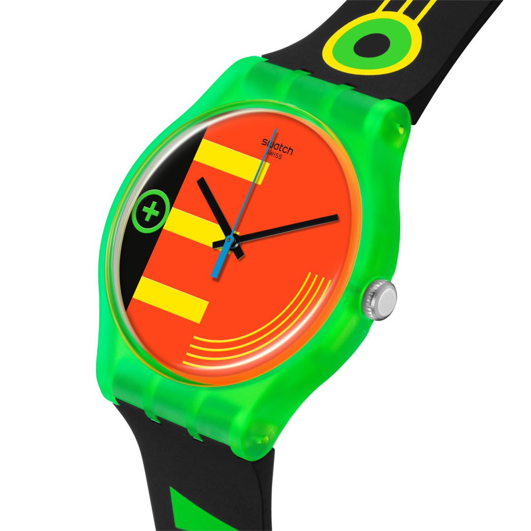Swatch Neon Rider Orange Dial Multi Colour Strap Unisex Watch | SO29G106
