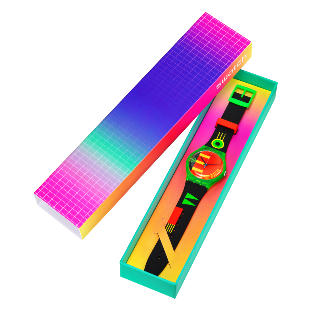 Swatch Neon Rider Orange Dial Multi Colour Strap Unisex Watch | SO29G106