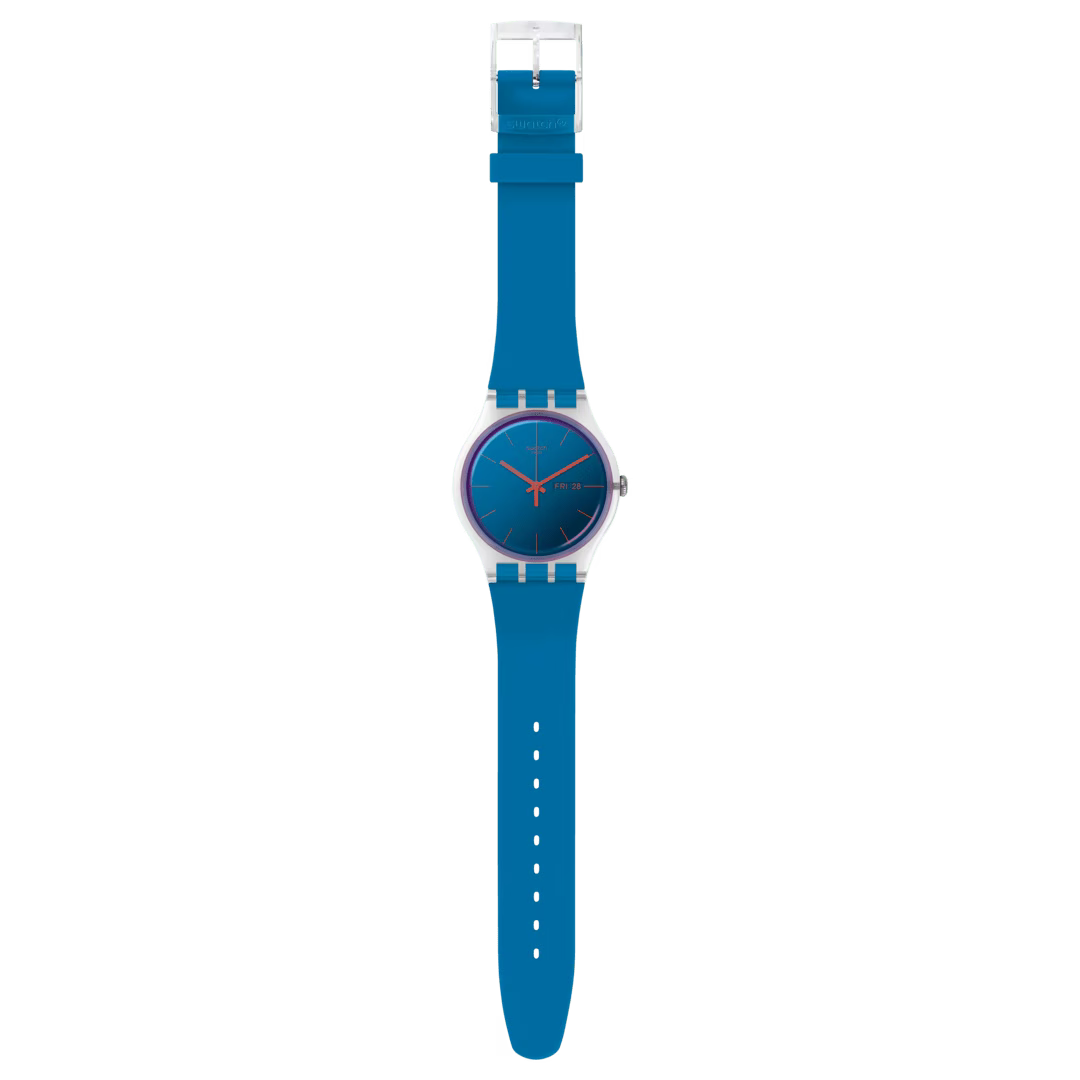 Swatch Polablue Blue Dial Transparent Case Blue Strap Unisex Watch | SO29K702