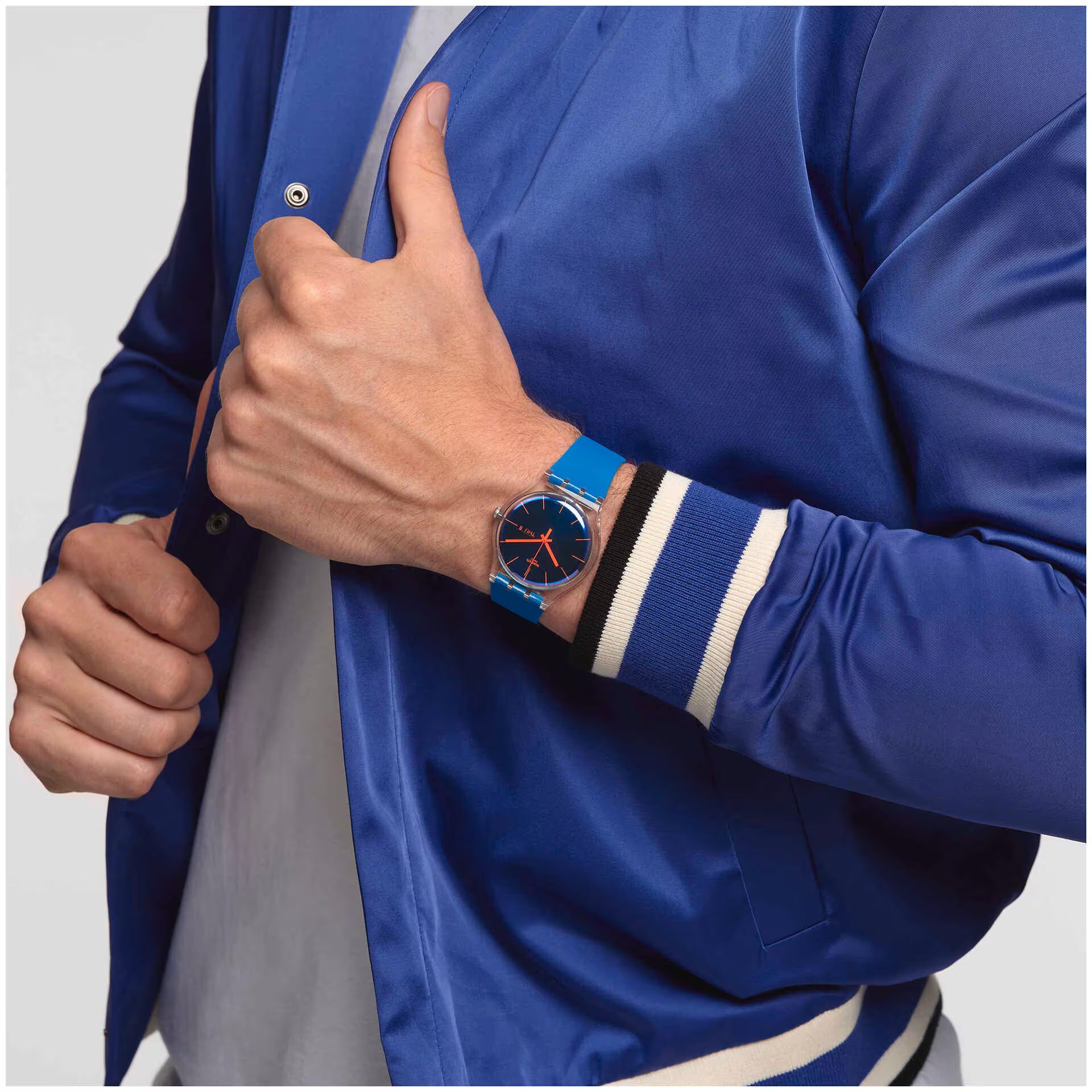 Swatch Polablue Blue Dial Transparent Case Blue Strap Unisex Watch | SO29K702