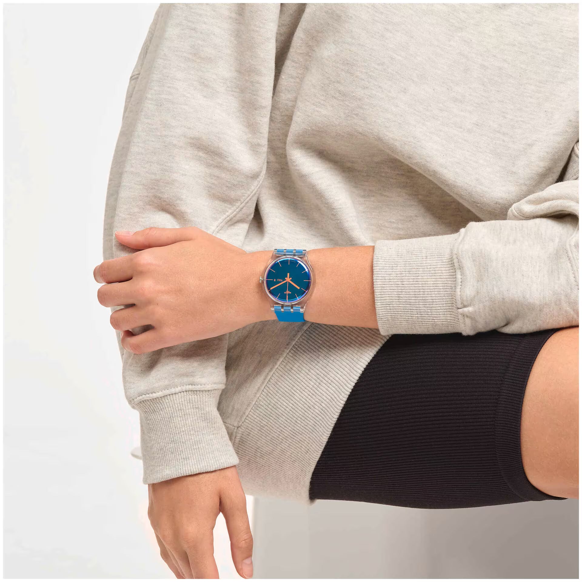 Swatch Polablue Blue Dial Transparent Case Blue Strap Unisex Watch | SO29K702