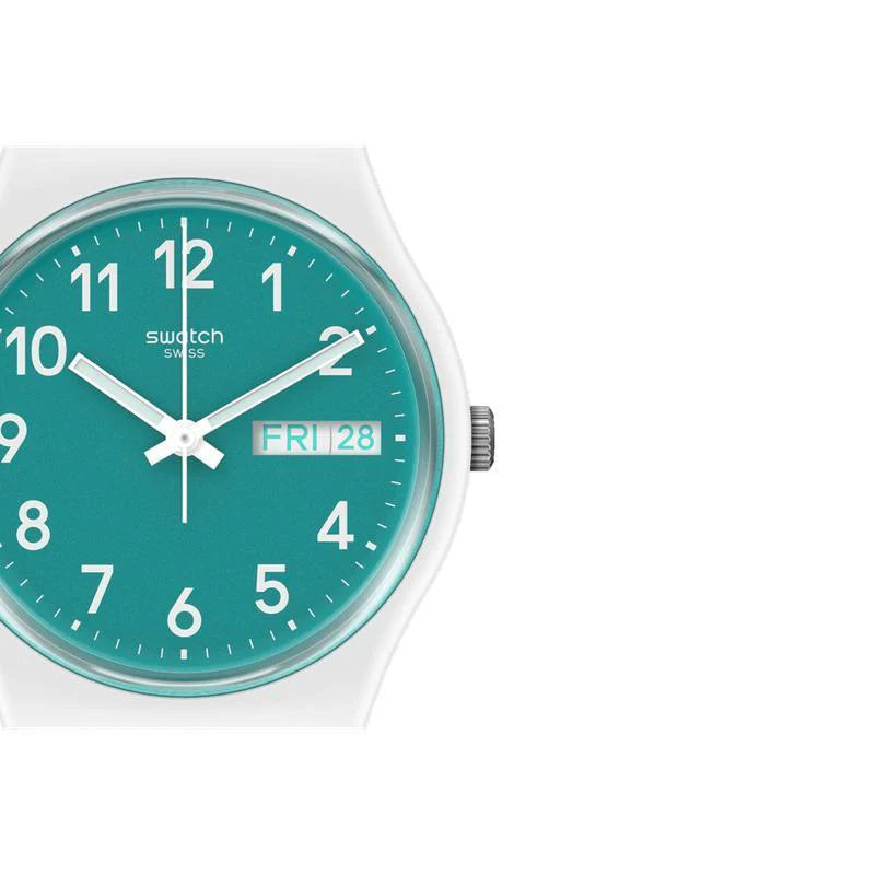 Swatch Pool Light Turquoise Dial White Silicone Strap Unisex Watch | GW714
