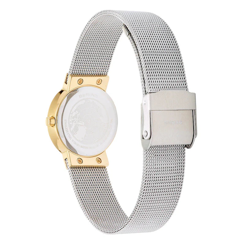 Bering Classic Polished Gold & Silver 26mm dial Silver Mesh Women's Watch | 10126-001