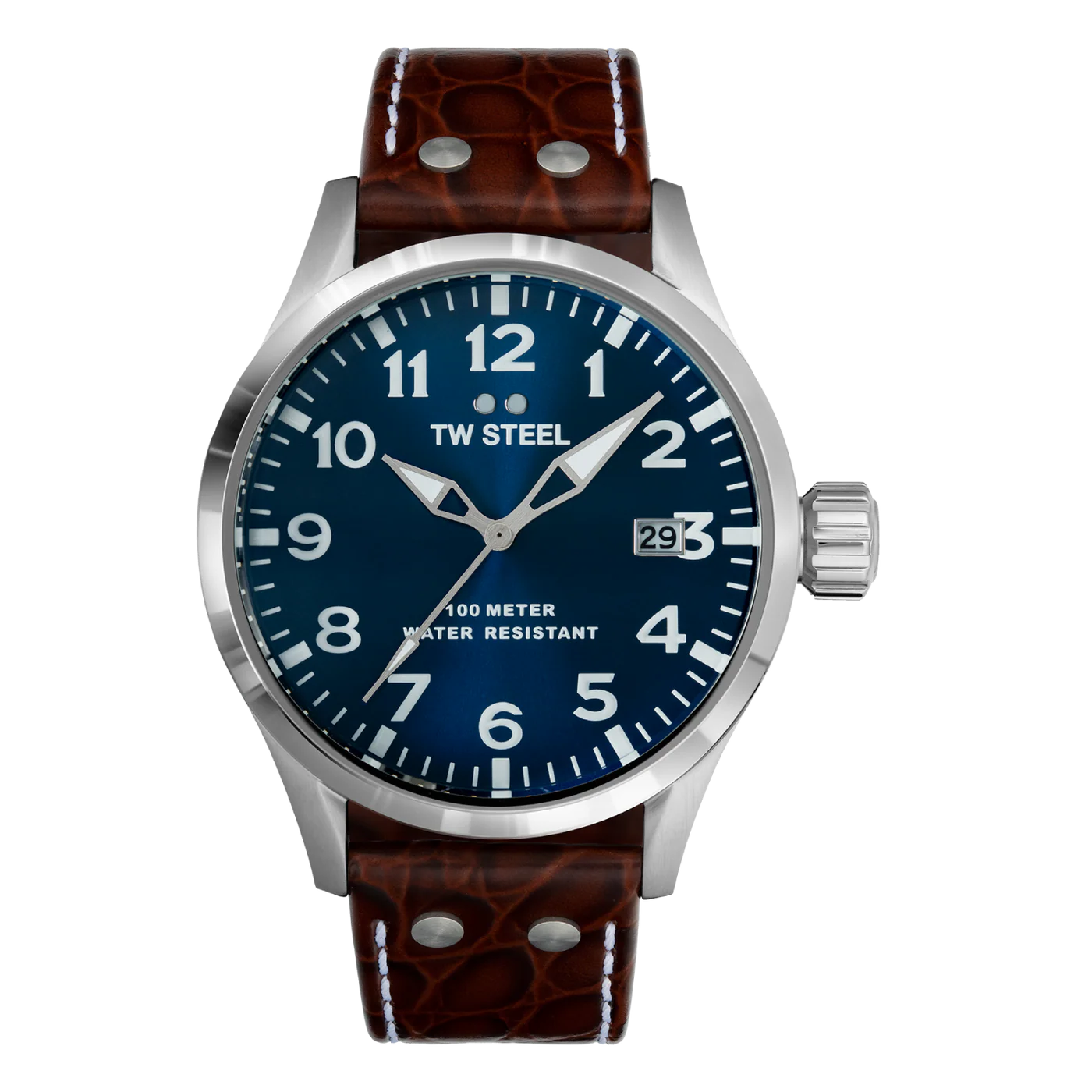 TW Steel Volante Dark Blue Dial and Brown Leather Strap 45mm Men's Watch | VS101