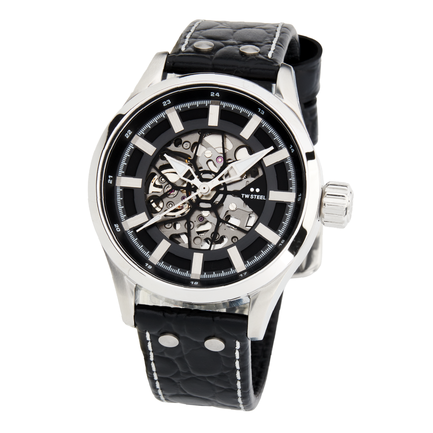 TW Steel Skeleton Black Leather Strap Men's Watch | VS130