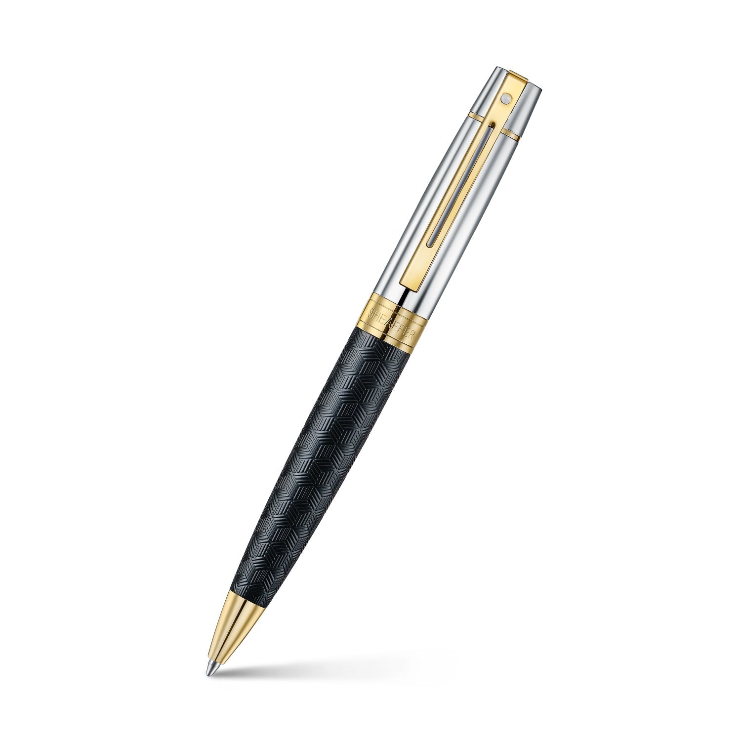 Sheaffer 300 9347 Engraved Black Ballpoint Pen with Chrome Cap and Gold Trims | E2934751