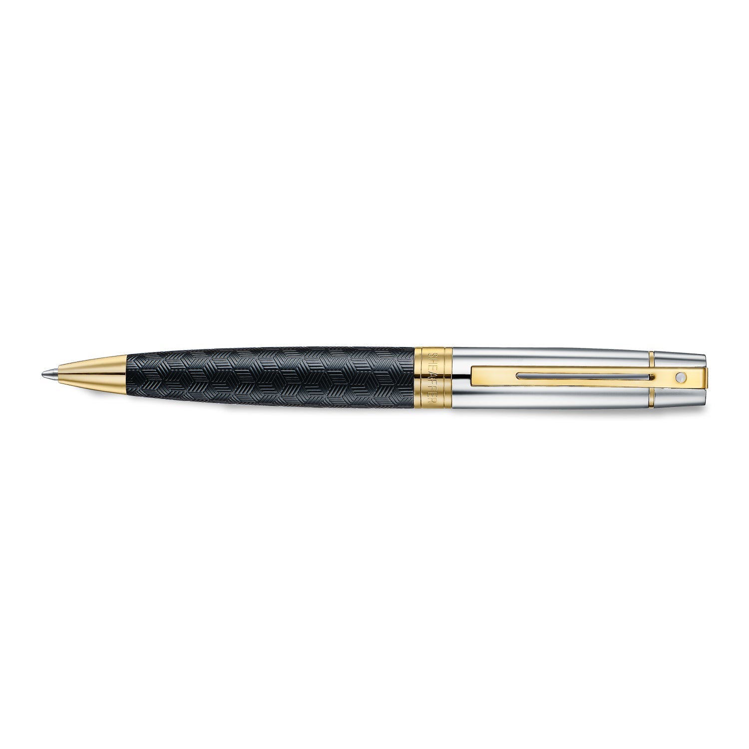 Sheaffer 300 9347 Engraved Black Ballpoint Pen with Chrome Cap and Gold Trims | E2934751