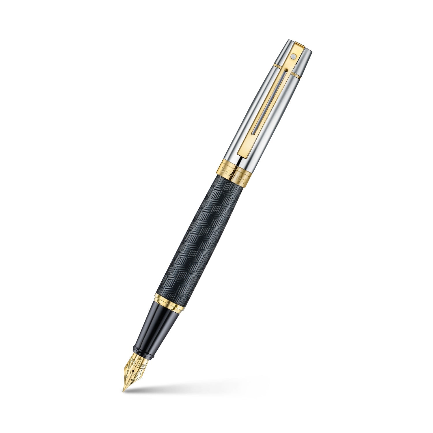 Sheaffer 300 9347 Engraved Black Fountain Pen with Chrome Cap and Gold Trims | E0934753