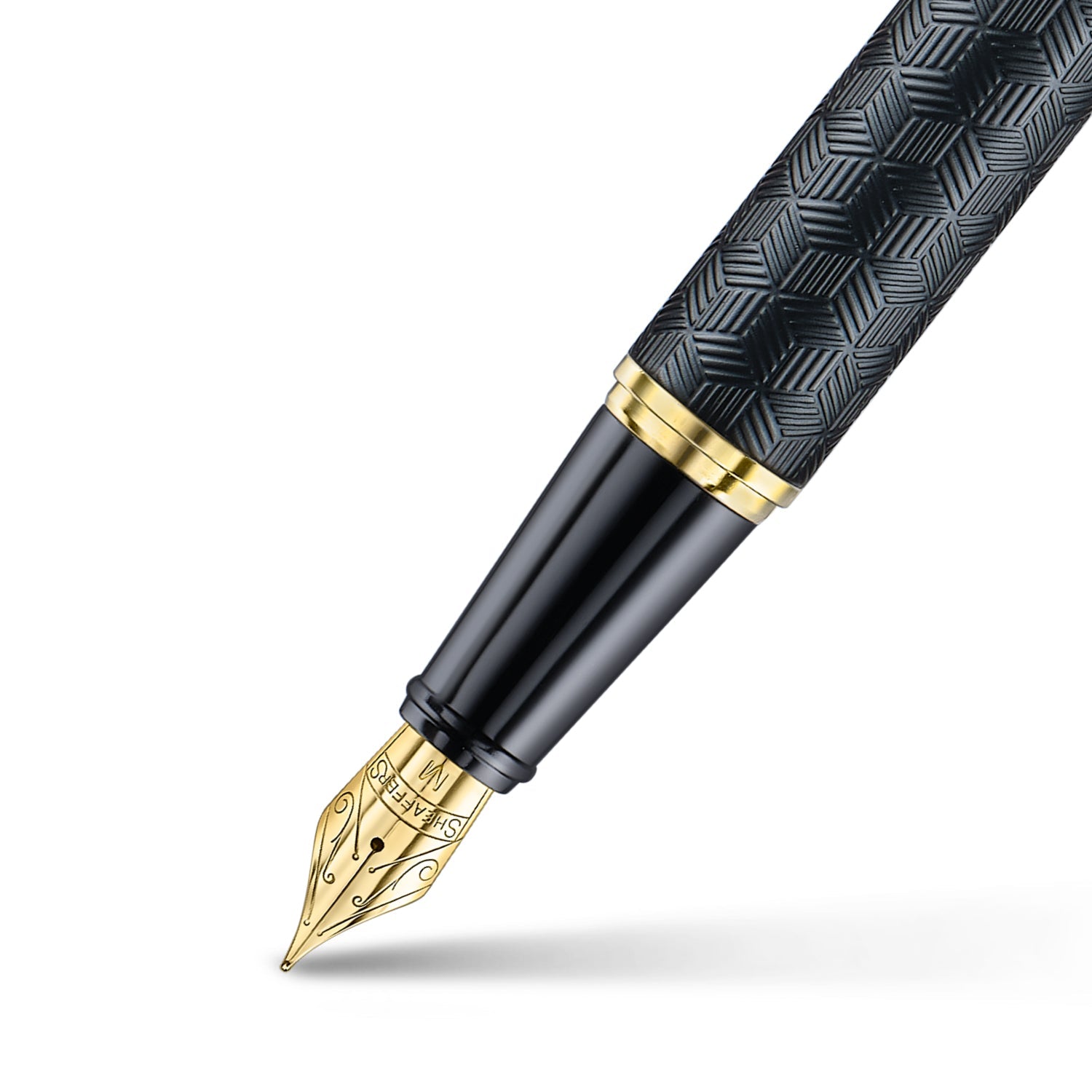 Sheaffer 300 9347 Engraved Black Fountain Pen with Chrome Cap and Gold Trims | E0934753