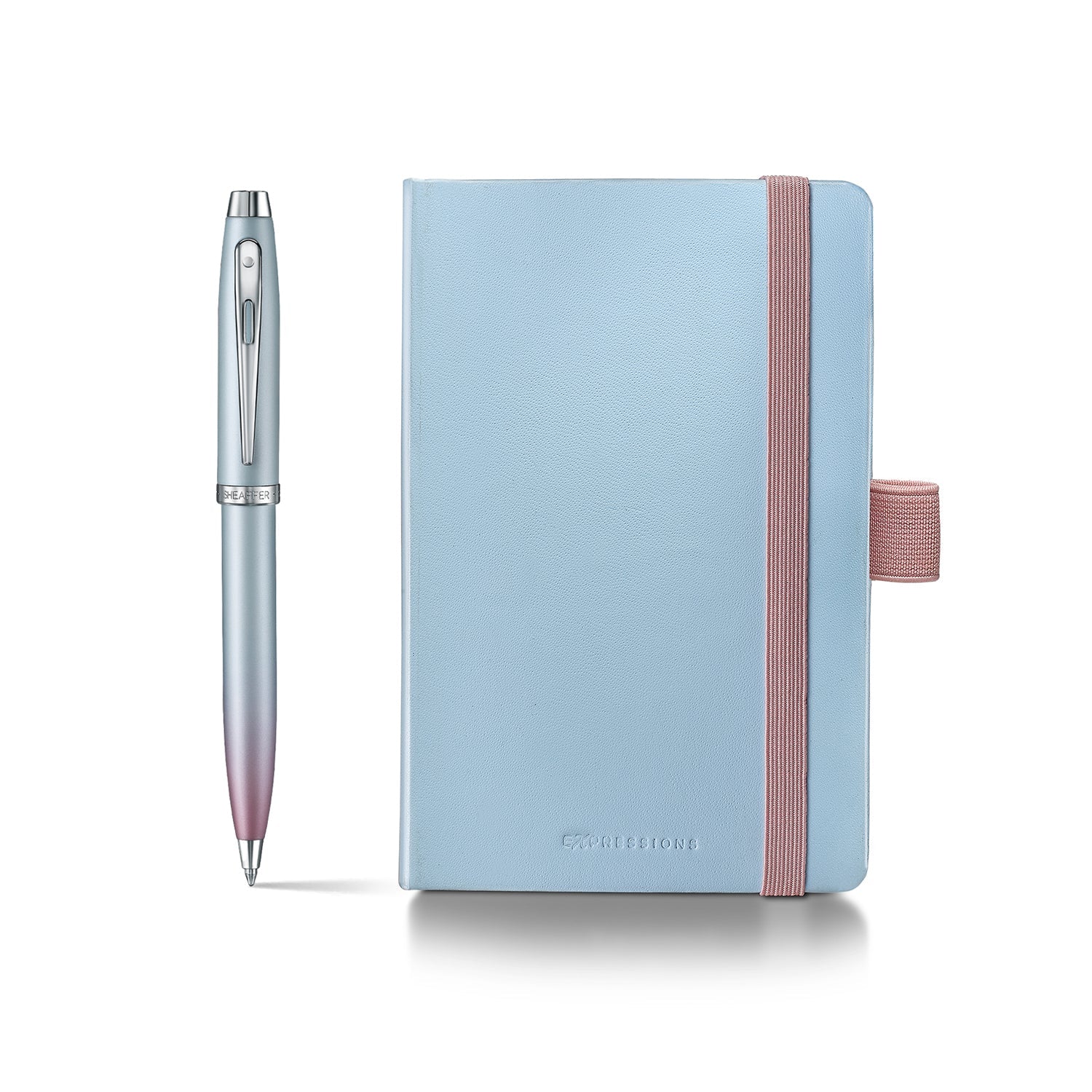 Sheaffer Expressions 100 9376 Blue and Pink Pearlised Gradient Ballpoint Pen with Chrome-plated Trims and Small Notebook Gift Set | G2937651-4