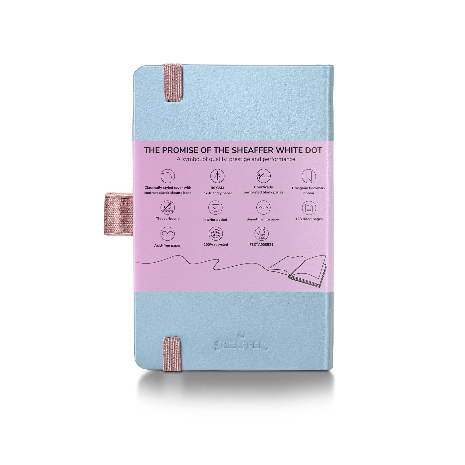 Sheaffer Expressions 100 9376 Blue and Pink Pearlised Gradient Ballpoint Pen with Chrome-plated Trims and Small Notebook Gift Set | G2937651-4