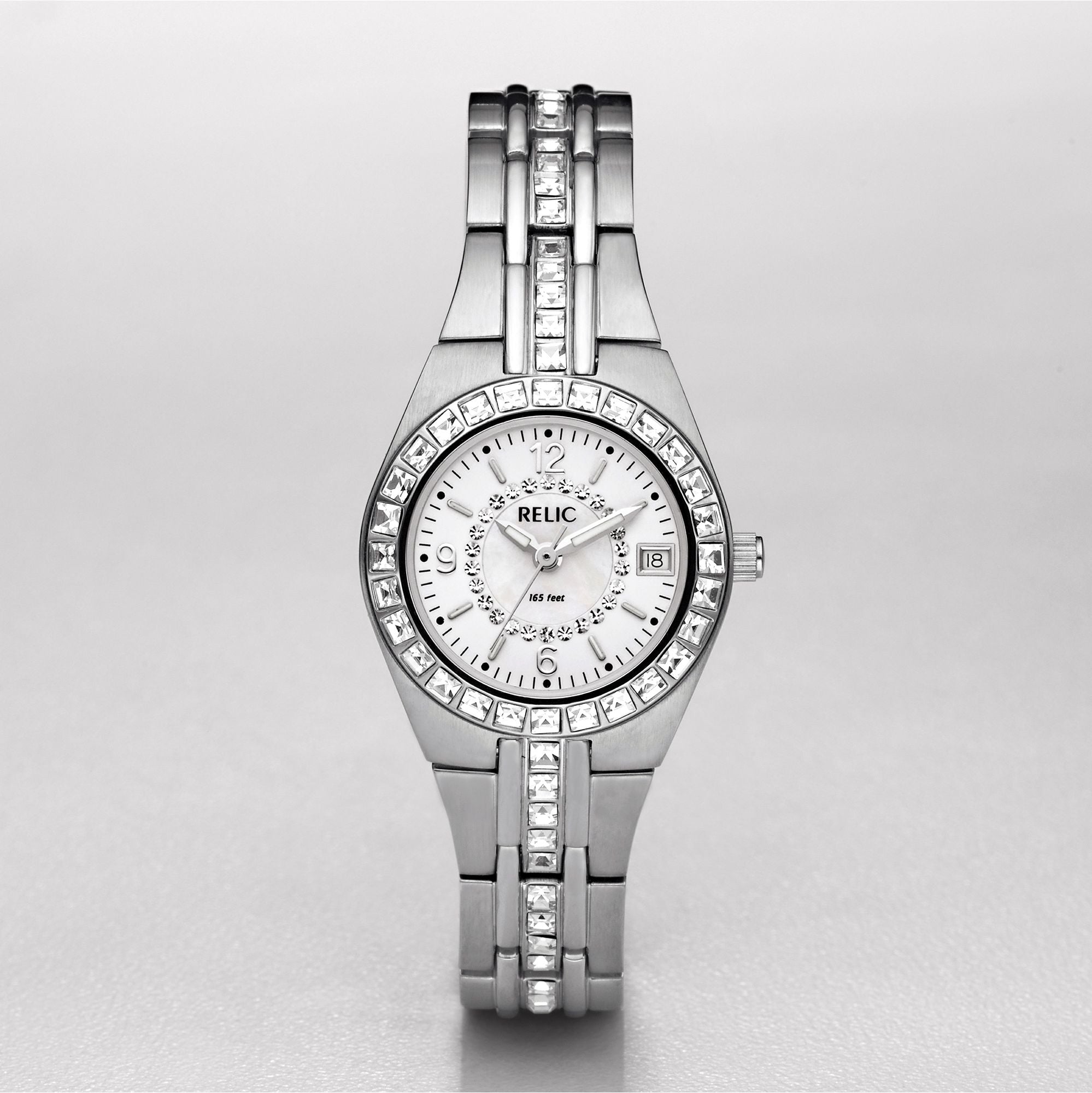 Relic Queen's Court White Dial and Silver Steel Bracelet 27mm Women's Watch | ZR11788