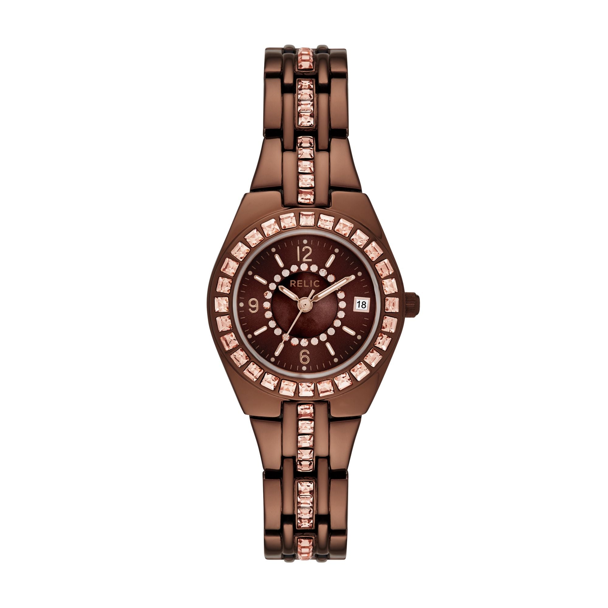 Relic Queen'S Court Brown Dial and Steel Bracelet 27mm Women's Watch | ZR12195