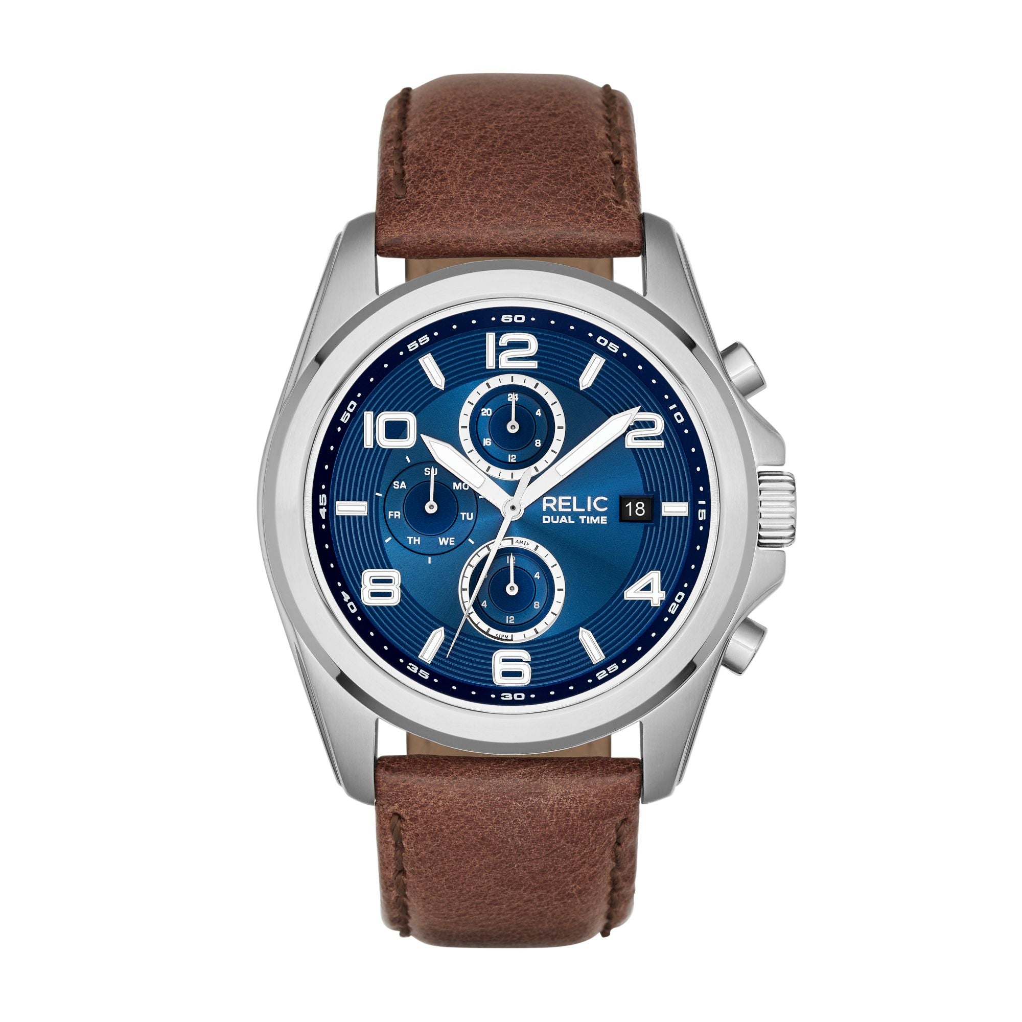Relic Daley Blue Dial and Leather 44mm Men's Watch | ZR15794