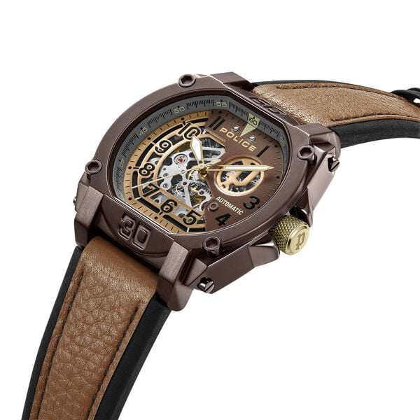 Police Automatic Skeleton Dial Leather Strap Men's Watch | PLPEWGE0040002