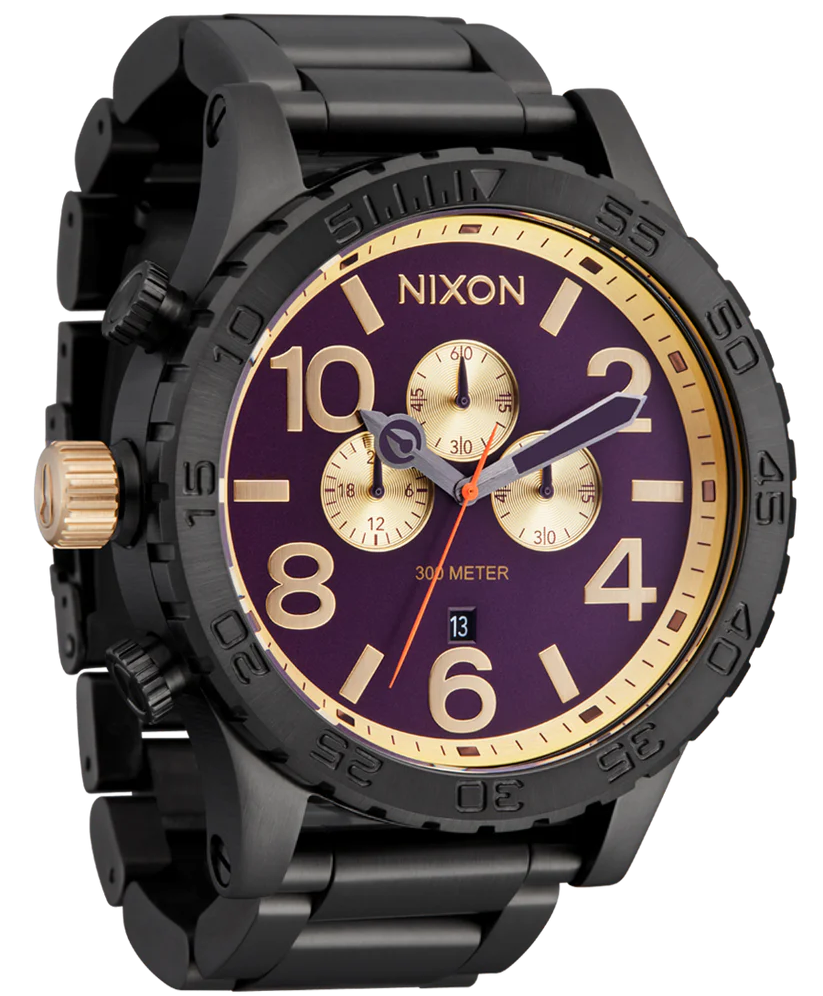 NIXON 51-30 Chrono Gunmetal Blackberry Gold Unisex Watch | A13895270-00