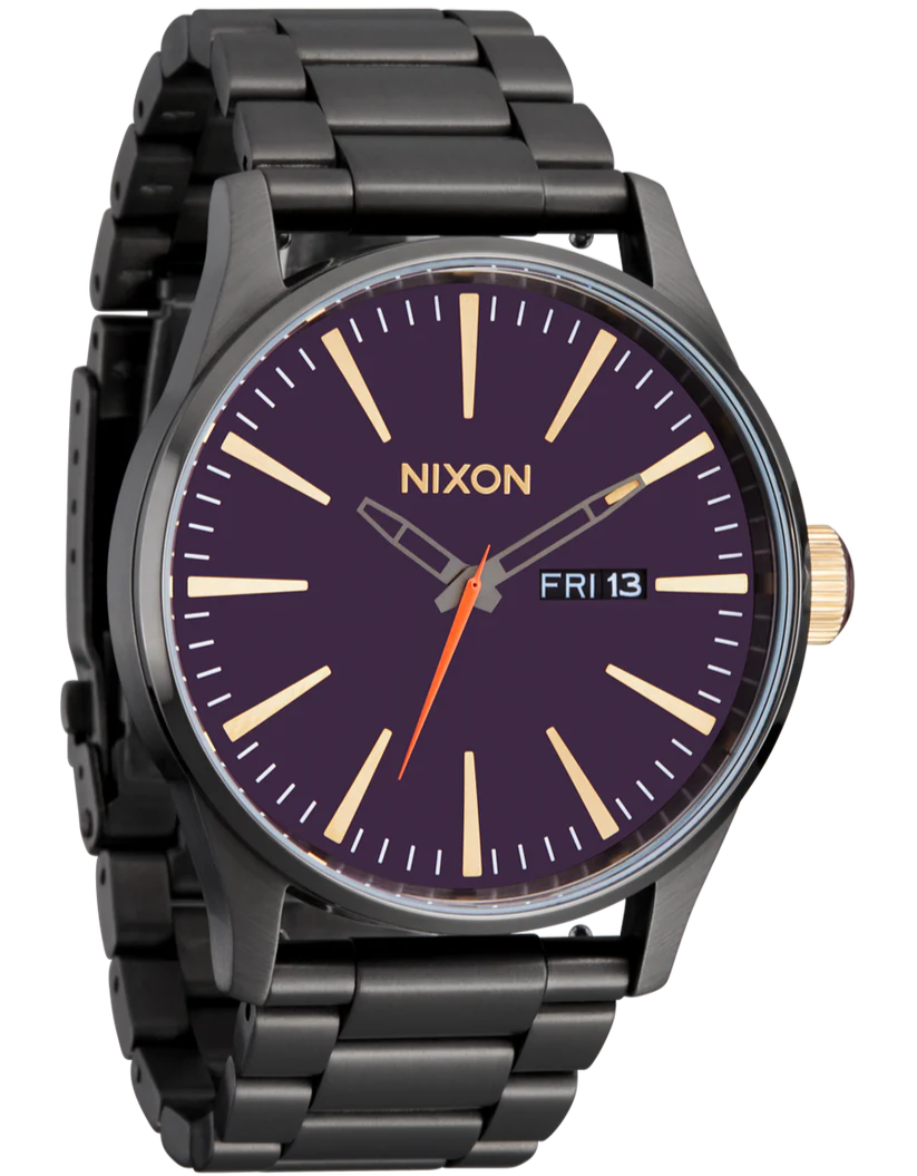 NIXON Sentry Gunmetal Deep Purple Dial & Gold Accents Unisex Watch | A3565270-00