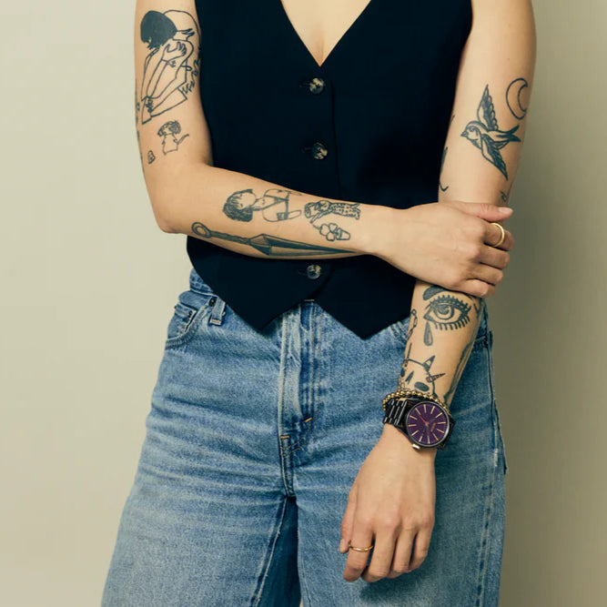 NIXON Sentry Gunmetal Deep Purple Dial & Gold Accents Unisex Watch | A3565270-00