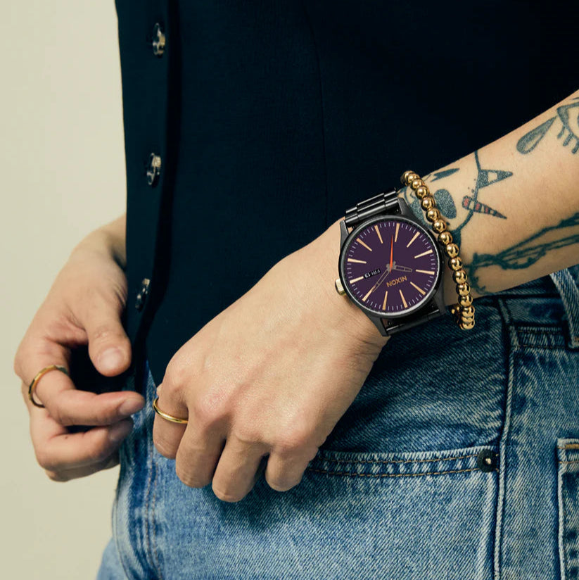 NIXON Sentry Gunmetal Deep Purple Dial & Gold Accents Unisex Watch | A3565270-00