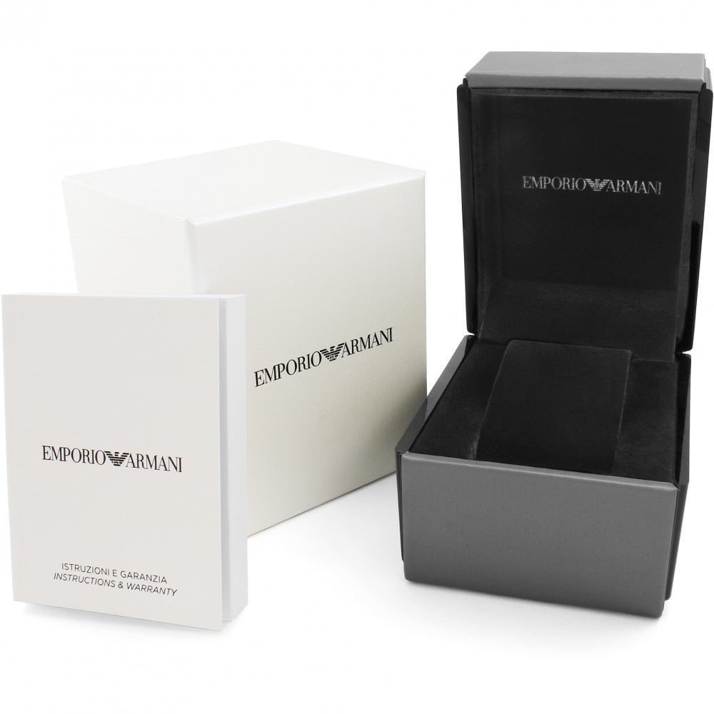 Emporio Armani Aviator Silver Dial and Black Leather 42mm Men's Watch | AR11105