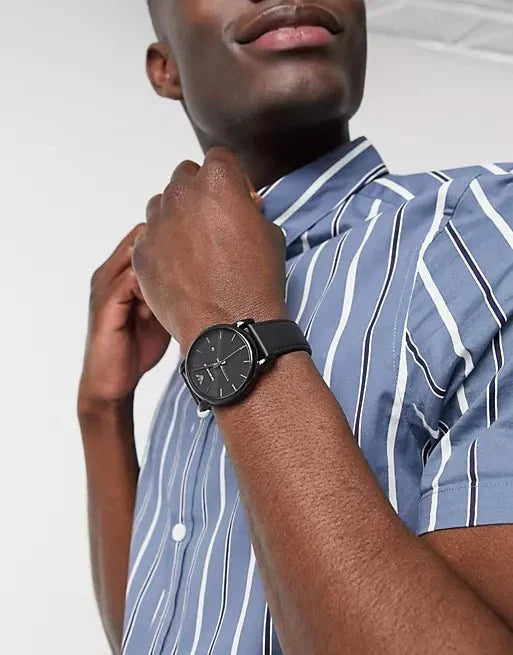 Emporio Armani Luigi Silver-Tone Dial and Black Leather 43mm Men's Watch | AR1732